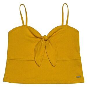 HOLLISTER Mustard Yellow Tie-Front Ribbed Crop Top - Size Large